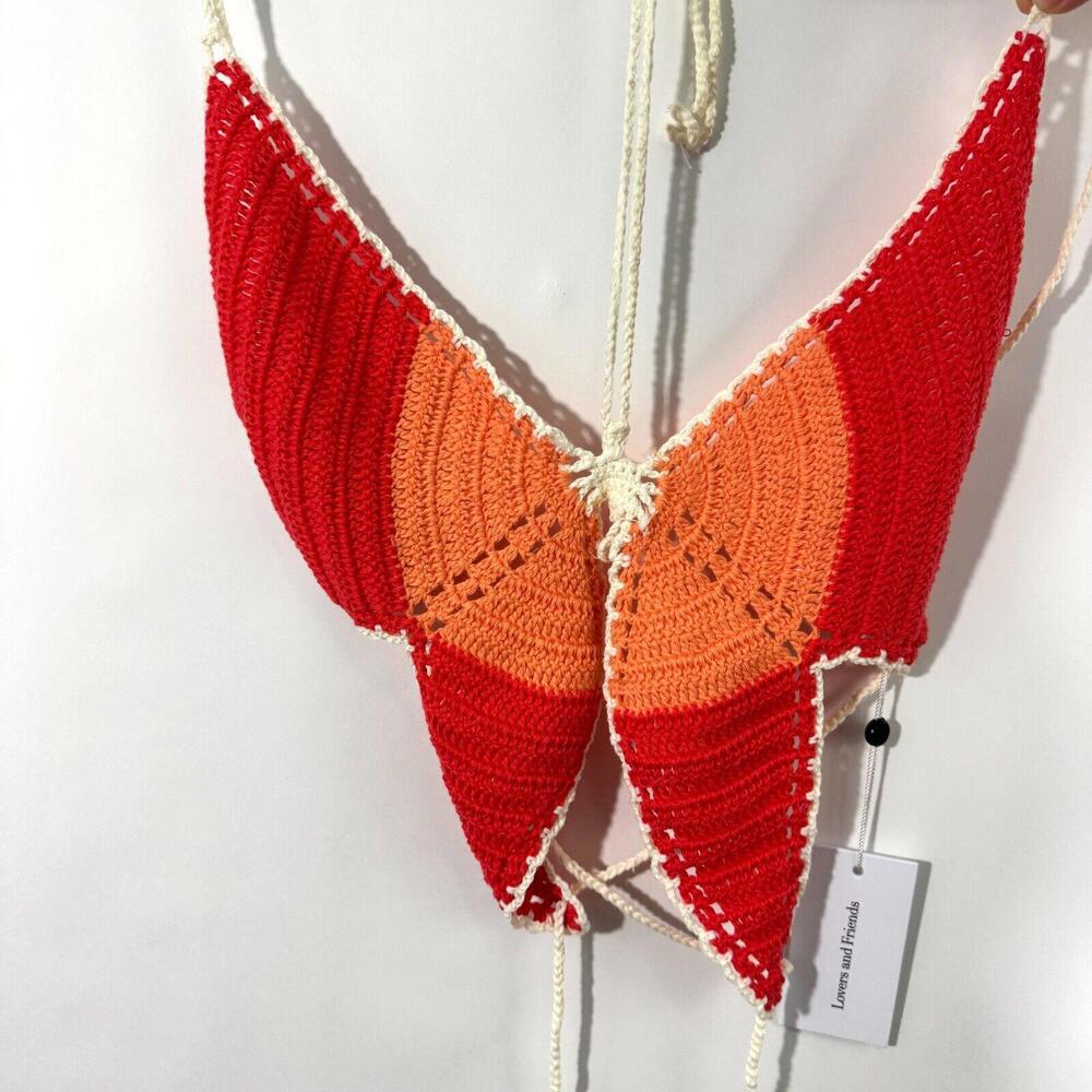 Lovers and Friends Women’s Size Medium Red Orange Butterfly Crochet Top New - Picture 3 of 7